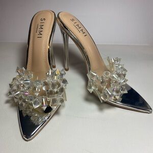 Simmi London NWOT or Box Silver Gem-Studded Crystal Embellished Heels